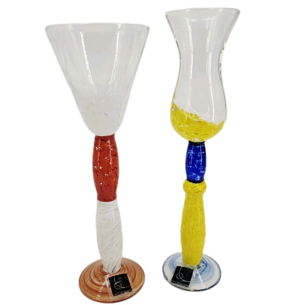 Circleware Hand Blown Multi-Color Champagne Cocktail Glasses 7.5-8" Avant Garde